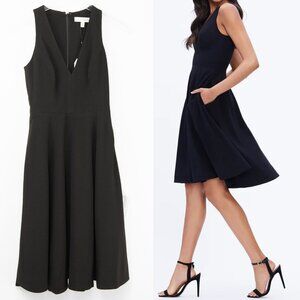 Dress The Population Catalina Dress Fit & Flare V-neck Midi Black Size XS New